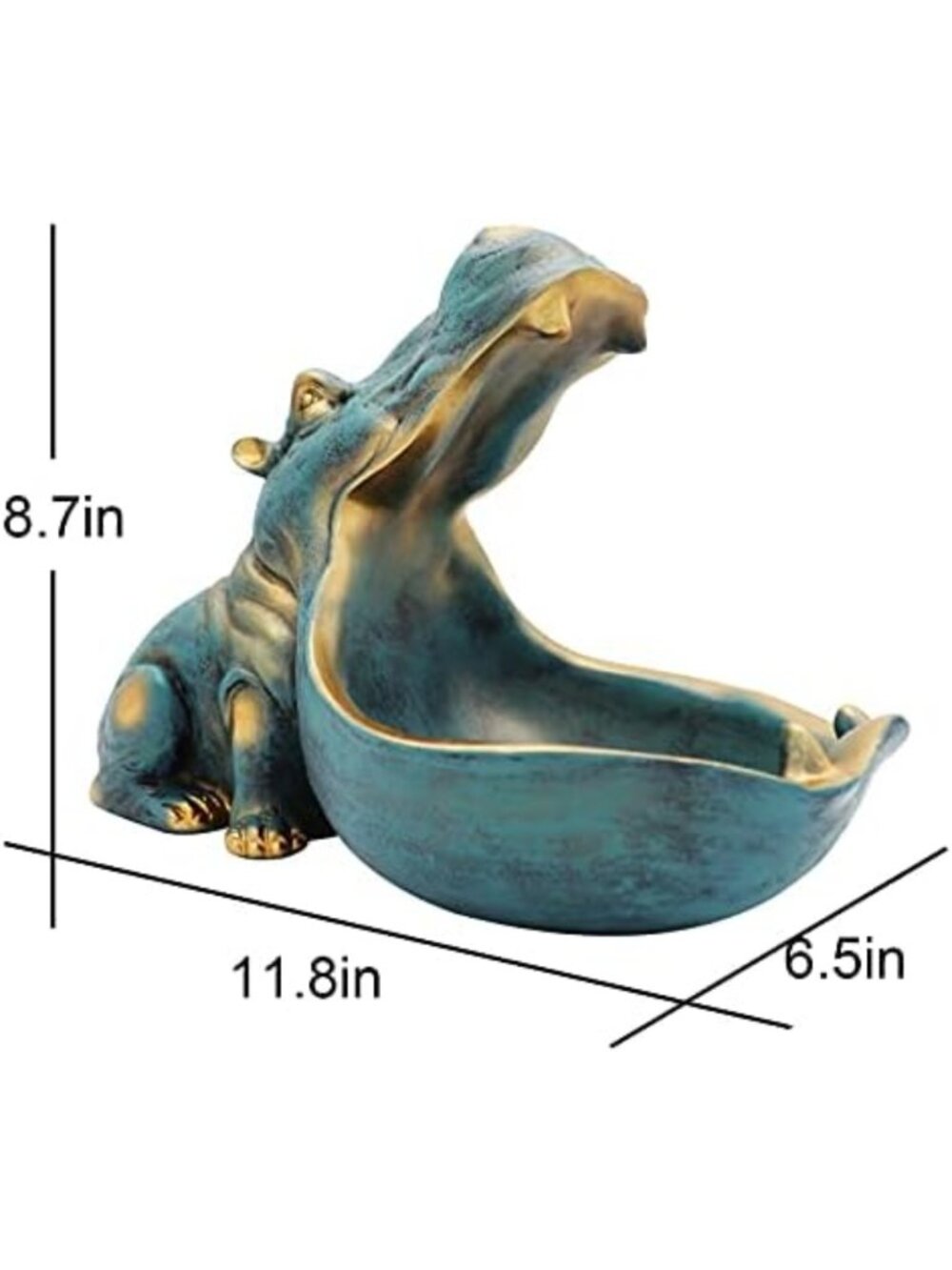 Funny Hippo Statue Candy Dish & Key Bowl - Dark Blue Decorative Storage - Picture 3 of 6